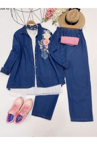 YEDİLALE Set de două costume din denim cu modele de flori colorate