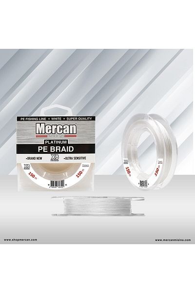 MERCAN MİSİNA Mercan Platinum Pe 8x Linie de pescuit cu mulinetă albă 150 M