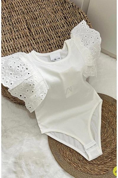 MeaShop Girl's Sleeves Scalloped Snap Bodysuit / Bodysuit