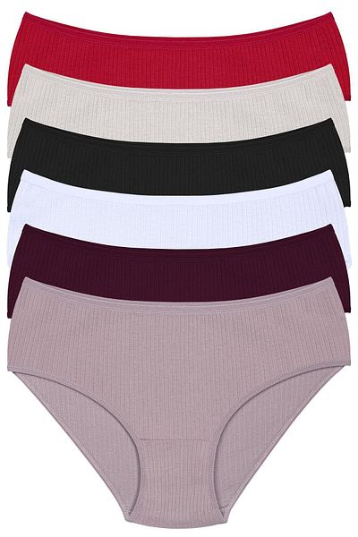 Humaone Chiloți din velur cu talie înaltă, 100% bumbac, 6 piese, roșu claret, stras, negru, alb, prune, nurcă