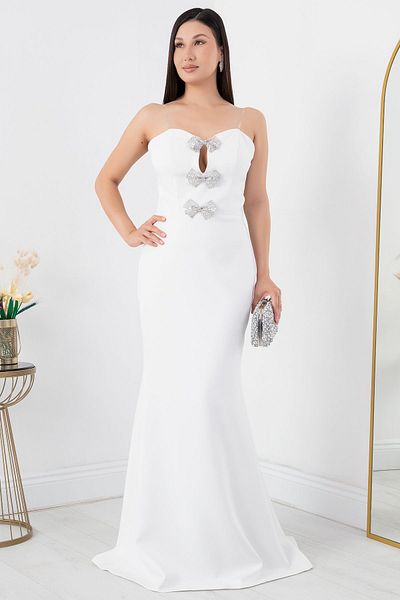 PULLIMM Butterfly Jewelled Strapless Evening Dress - Ecr5372