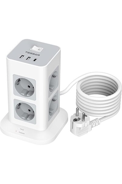 TESSAN Şok/akım Korumalı 8'li 2 Metre Type C Ve Usb'li Grup Priz