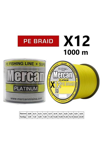 Mercan Pe Braid Platinum X12 Yellow Rope 1000m Reel Fishing Line