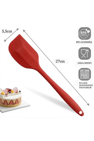 viarella Red Silicone Spatula - Set of 3, Heat Resistant, Fireproof and Non-Stick, Anti-Scratch, 27cm