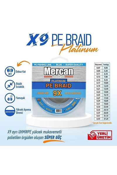 Mercan Platinum X9 Blue Braid - 300m Spool Line