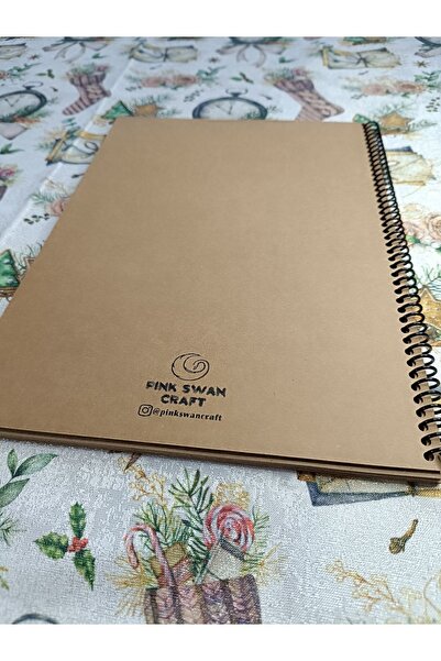 Pink Swan Craft A4 Kraft Cover Spiral Notebook – 30 Sheets 60 Pages, 100 Gr Kraft Inside, Scrapbook & Sketchbook