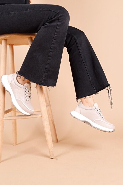 Getcho حذاء رياضي نسائي من Janus مصنوع من جلد المنك البيج ونعل مريح للاستخدام اليومي وخفيف الوزن وشبكي مناسب للمشي الرياضي