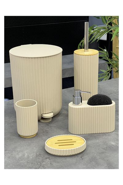 Doğudeko Astoria Luxury 5-Pece Bamboo Acrylic Σετ Μπάνιου - Κρέμα