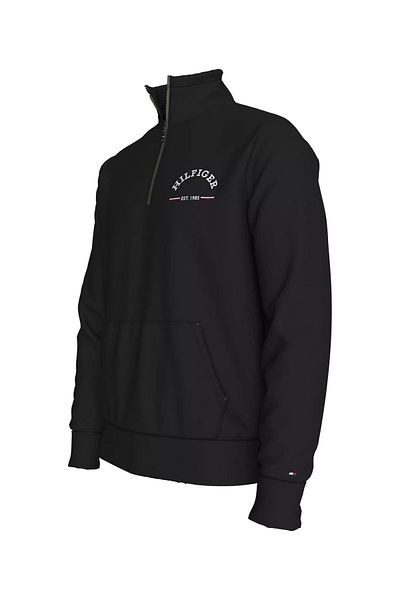 Tommy Hilfiger Men's Black Sweatshirt - Roundall Stand Collar, Zip