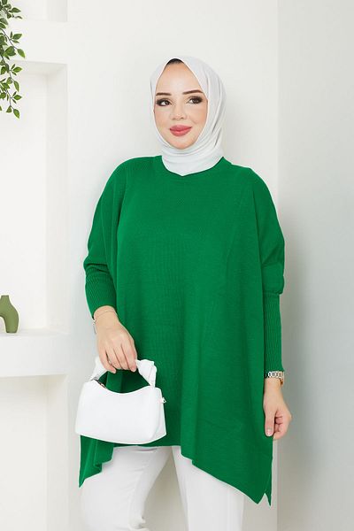 LE CARAMBOLE Πράσινο Πλεκτό Πουλόβερ Oversize - Λεπτομέρεια με σχισμή