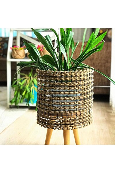 dekorvera Ahşap ayaklı saksılık, sunum, hasır saksı,