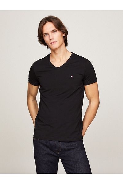 Tommy Hilfiger Men's Small Brand on the Chest with Flag Logo Cashmere and Organic Cotton V-neck Sleeves Brand Flag Log