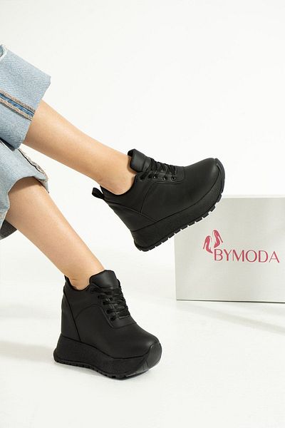 Bymoda Nou sezon pantofi sport negri cu toc ascuns, înălțime totală 10 cm