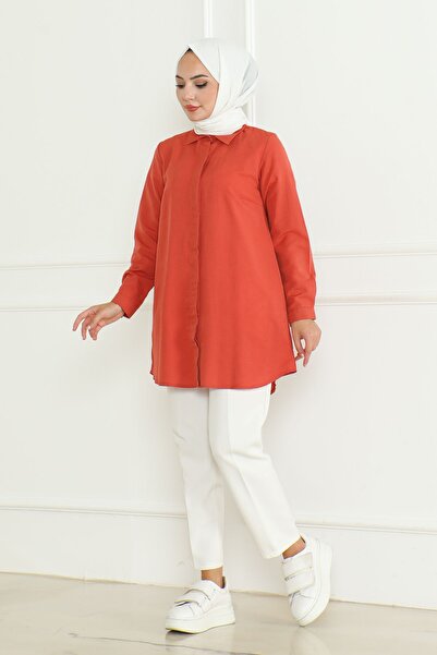 Eliva Γυναικείο Πλακάκι Tericoton Boyfriend Hijab πουκάμισο με κρυφά κουμπιά