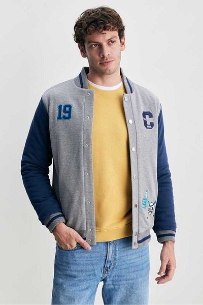 UCLA PEDRO Gray Snap Printed and Embroidered Standard Fit Men's Coat