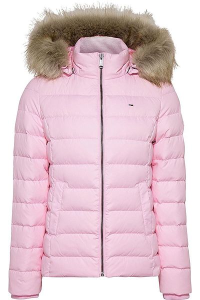 Tommy Hilfiger Women's Brand Flag Logo Fixed Hooded Quilted Padded Pink Coat Dw0dw08588-tj9