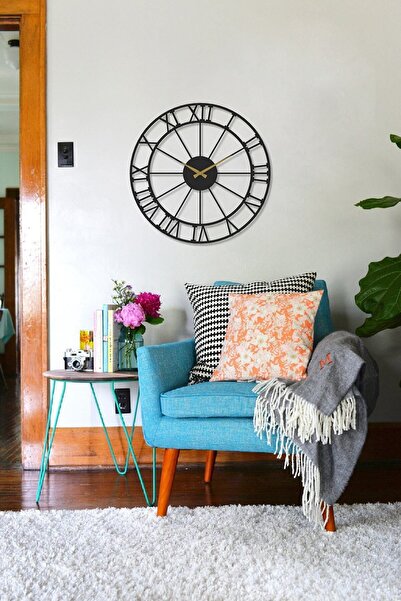 Artepera Analog - Sessiz Metal Duvar Saati - Ev Ofis Dekorasyonları - Siyah Romen Rakamlı Saat - Aps079