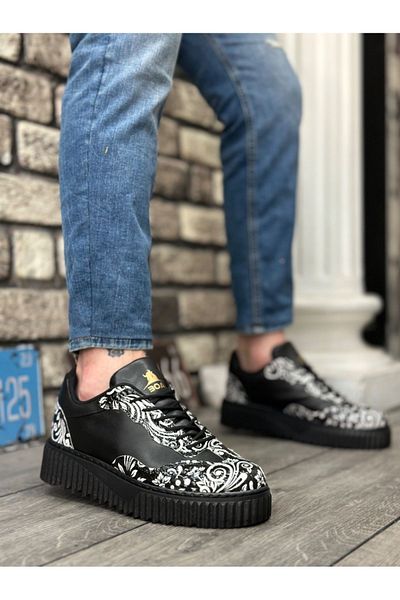 BOA BOA Gothic Patterned Black High-Sole Men's Casual Shoes - BA0802