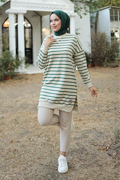 SHİROSA Γυναικείο τουνίκ με ρίγες χιτζάμπ - Δύο κλωστές