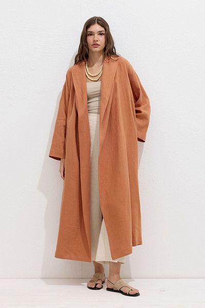 Manuka Orangefarbener Trenchcoat aus Leinen – Kapuzenmantel