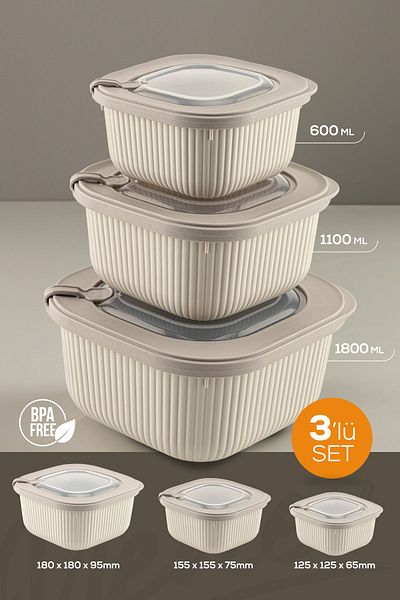 Beige 3-Piece Vip Lid Special Storage Set Suitable for Microwave and Freeze