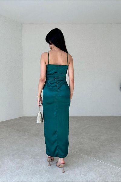 ALFUDO Moda Collection Strappy Satin Dress - Slit Detail