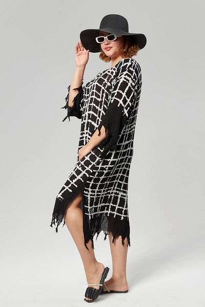 Seamoda Plus Size Pareo Beach Tunic with Tassels and Slits