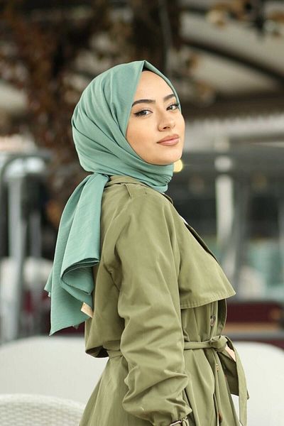 Organic Hijab Cotton Kraş Cazz Shawl Model -μέντα