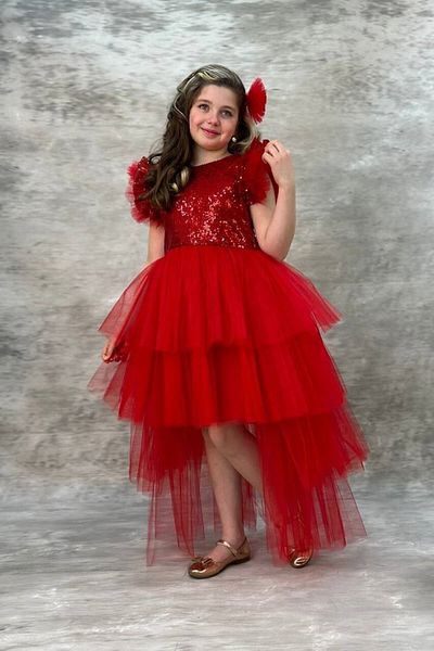 ABİYEKİDS Red Children's Evening Dress - Sequined, Katkat Tail, Style Aby745