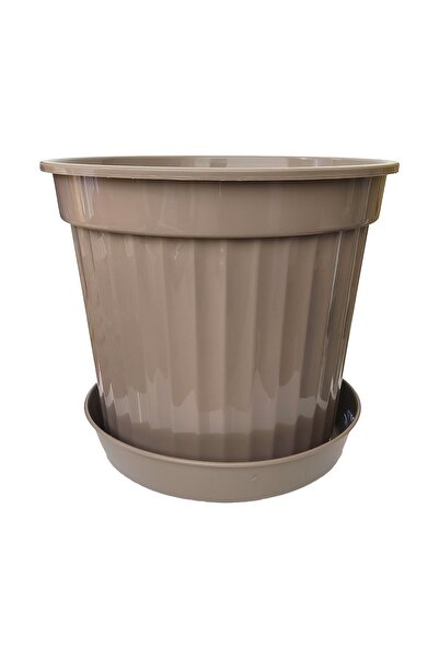 ToXA 5.5 Litre Kahve Klasik Salon Saksısı Tabaklı Parlak Plastik Saksı