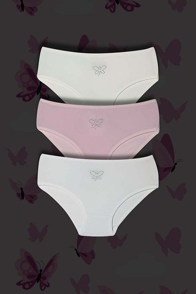 GRI MOR TEKSTIL Set de 3 slip-uri din bumbac cu detalii pentru fete