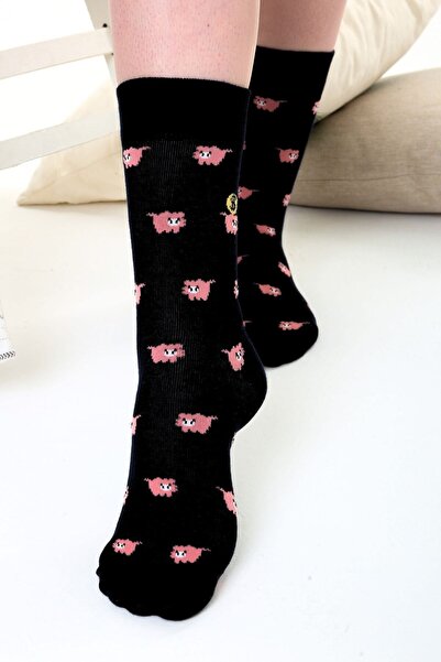 Socks Tunnel جوارب منقوشة باللون الأسود على شكل خنزير