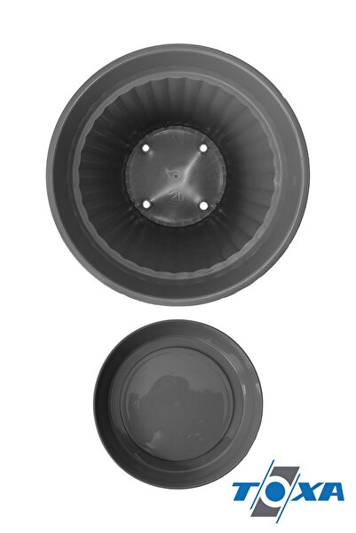 ToXA 5.5 Litre Gri Klasik Salon Saksısı Tabaklı Parlak Plastik Saksı