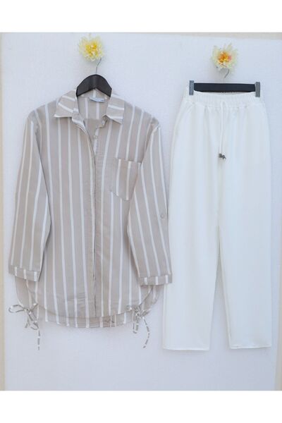 HİJABAYA Ριγέ πουκάμισο με τσέπες και δέσιμο στο πλάι