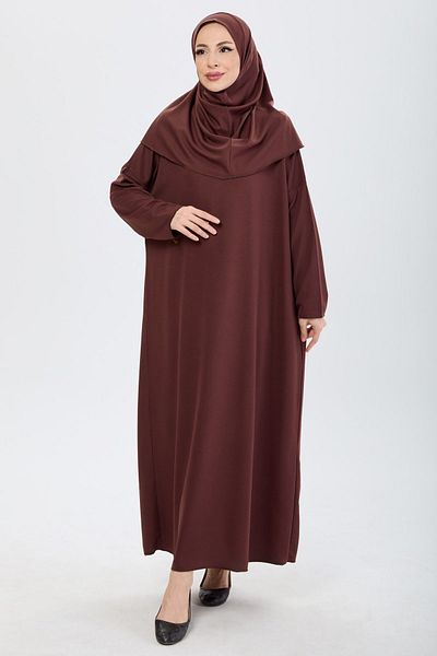 TOFİSA Women's Brown Prayer Plain Crew Neck - 13103