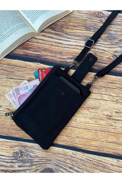 İsella Black Canvas Phone Bag Wallet Passport