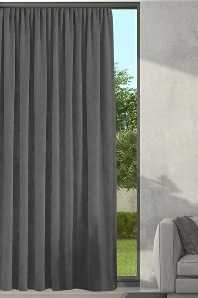GOCCIA HOME Kadife Şönil Tek Kanat Pilesiz Fon Perde Koyu Gri