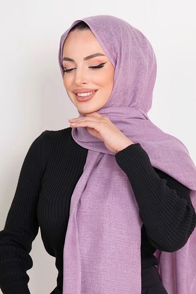 TOFİSA Lilac Cotton Women's Shawl - Plain Medium Design - 23351