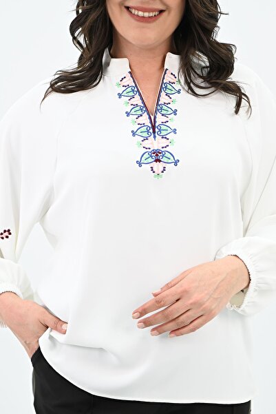 Koza Butik Γυναικεία Κέντημα Λεπτομερής Μακρυμάνικη Μπλούζα 1715-24