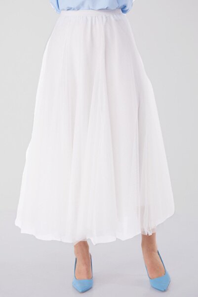TOFİSA White Tulle Medium Women's Skirt - Straight 25681