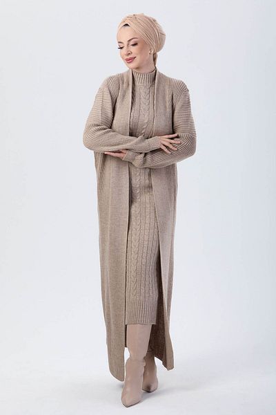 TOFİSA Plain Half Turtleneck Women's Mink Knitwear Double Set - 24007