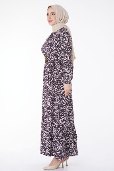 TOFİSA Dámské šaty se švestkovým páskem s jednoduchým výstřihem - 24941