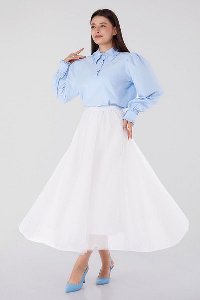 TOFİSA White Tulle Medium Women's Skirt - Straight 25681