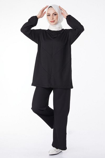 TOFİSA Black Women's Tunic Trousers - Straight Crew Neck - 13139
