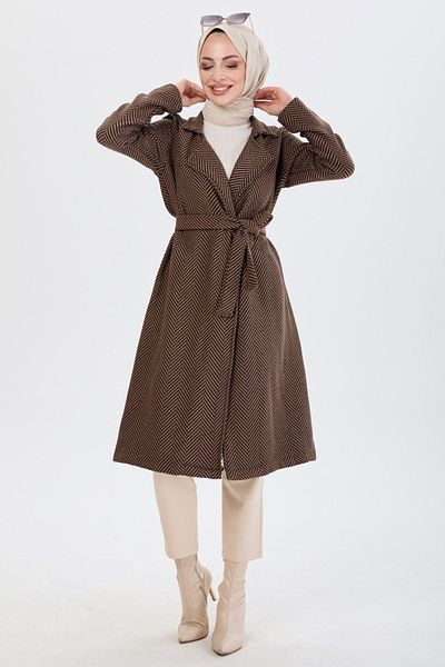 TOFİSA Brown Trench Straight Jacket Collar Women - 13091