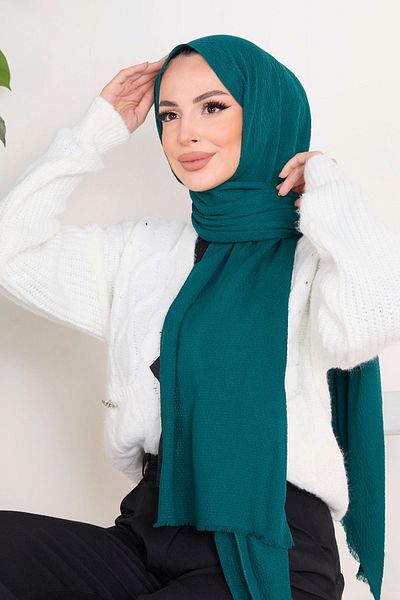 TOFİSA Green Soft Cotton Women's Shawl - Plain Medium - 23352