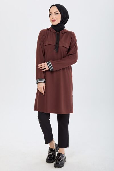 TOFİSA Кафява туника с яка и качулка - дамска 13102