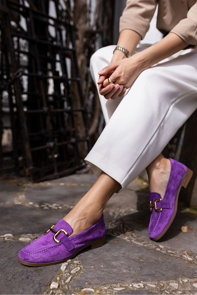 ANGELİNA JONES TRINK WOMEN'S PURPLE REAL SUEDE LOAFER SHOES