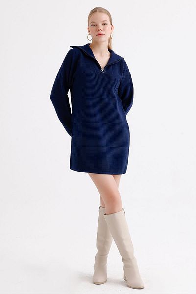 MD trend Patterned Zippered Oversize Knitwear Women's Tunic Dress
