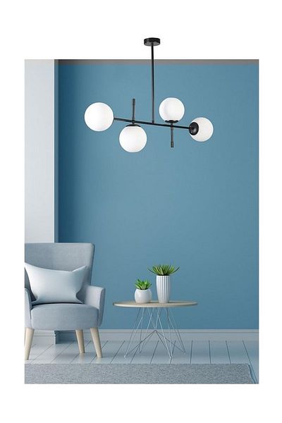 Lambadar Black Modern Globe White Glass Quadruple Chandelier